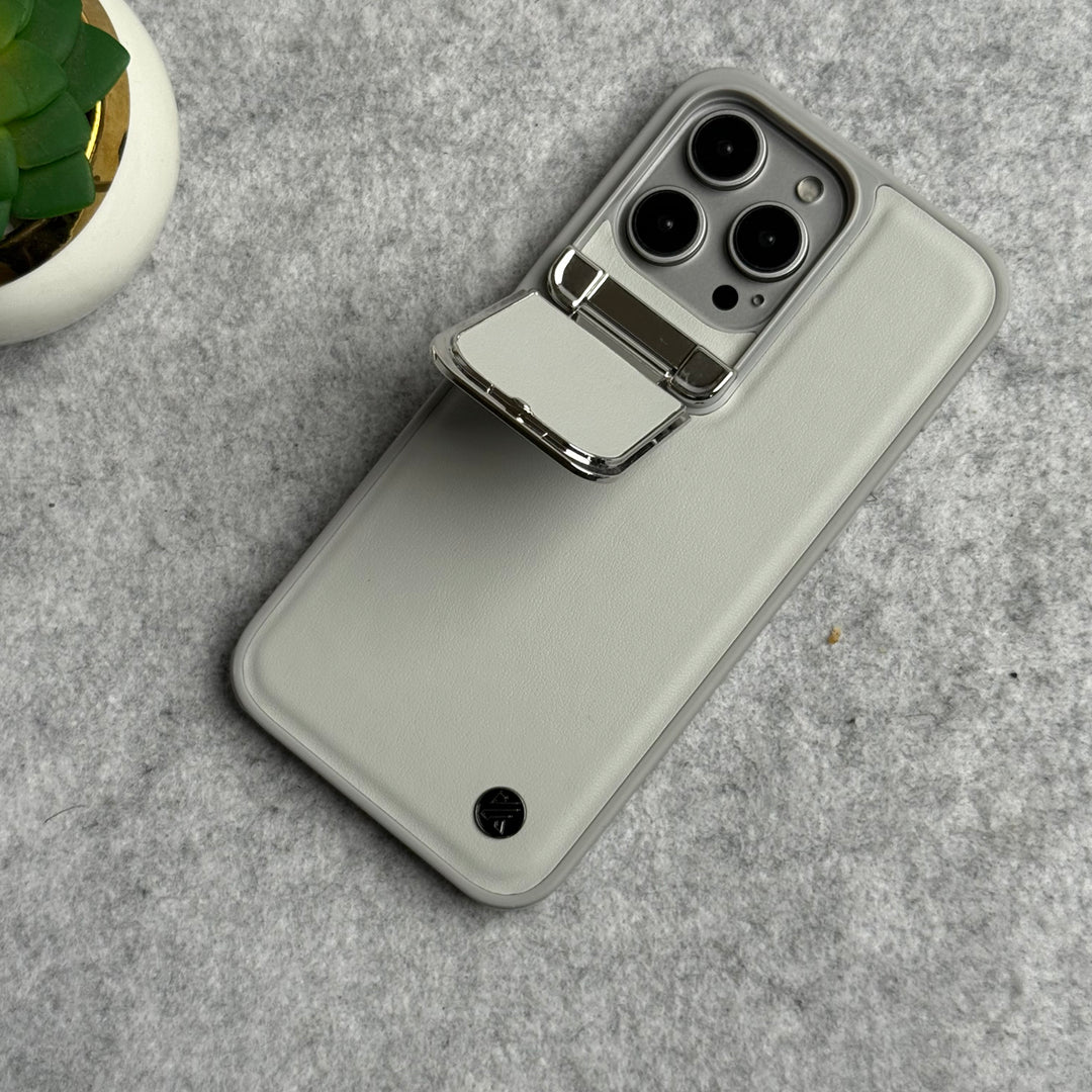 iPhone Metal Camera Cap Stand Case Cover ( WHITE )