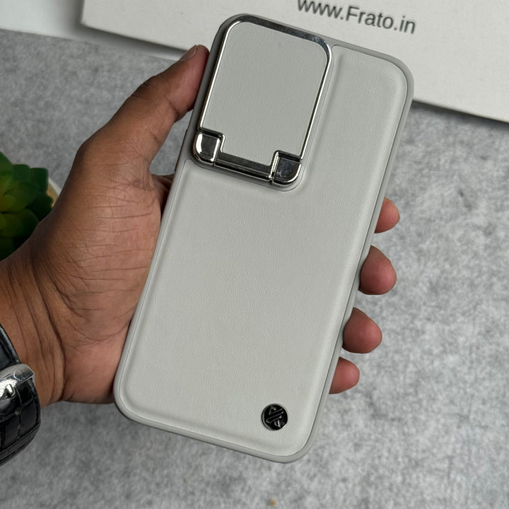 iPhone Metal Camera Cap Stand Case Cover ( WHITE )
