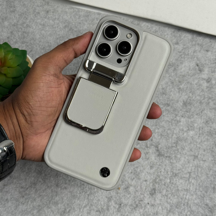 iPhone Metal Camera Cap Stand Case Cover ( WHITE )