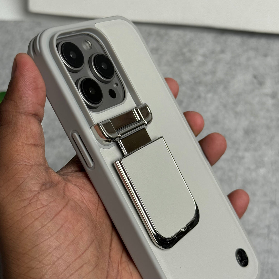 iPhone Metal Camera Cap Stand Case Cover ( WHITE )