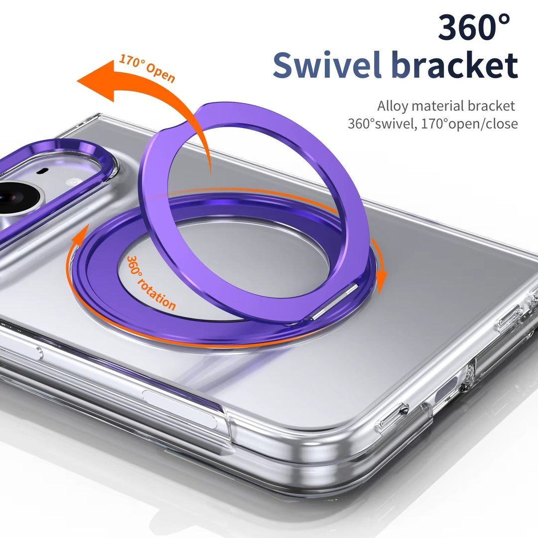 FRATO iPhone Fold Premium 360° Rotating Ring Stand Case for iPhone Duo | Crystal Clear Cover with Camera Protection &amp; Built-In Front Glass