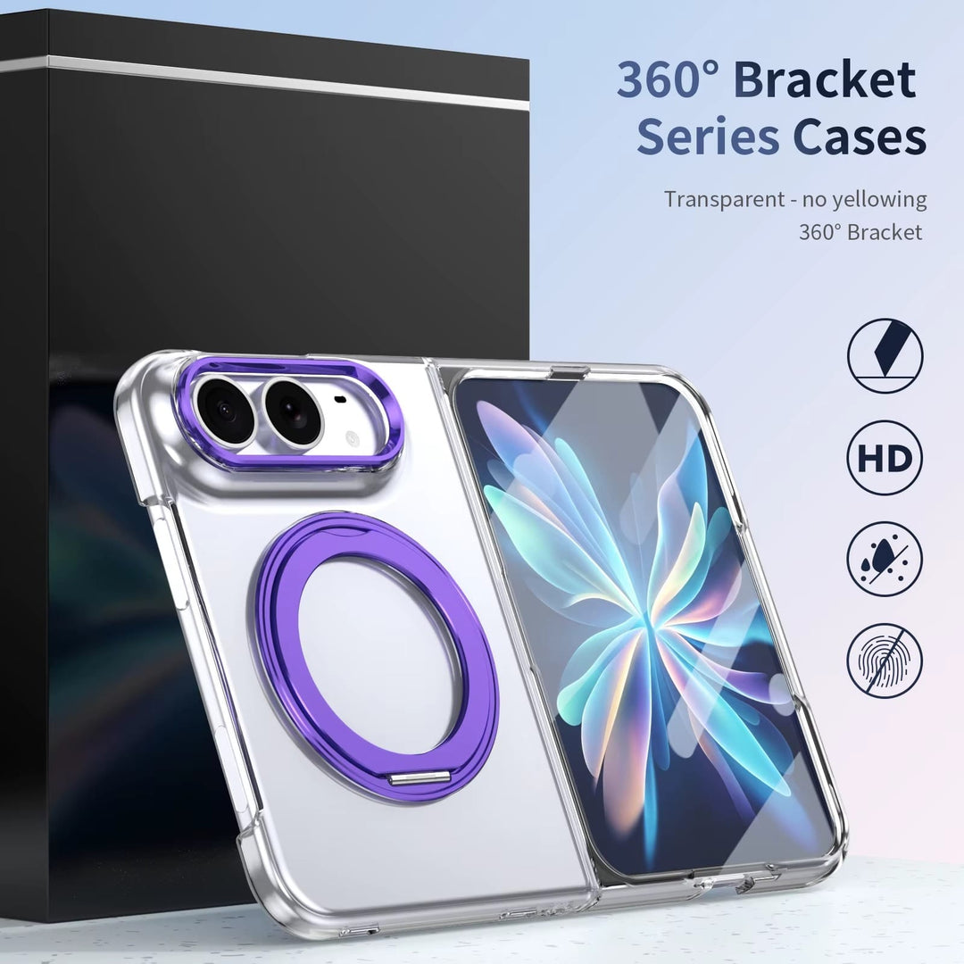 FRATO iPhone Fold Premium 360° Rotating Ring Stand Case for iPhone Duo | Crystal Clear Cover with Camera Protection &amp; Built-In Front Glass
