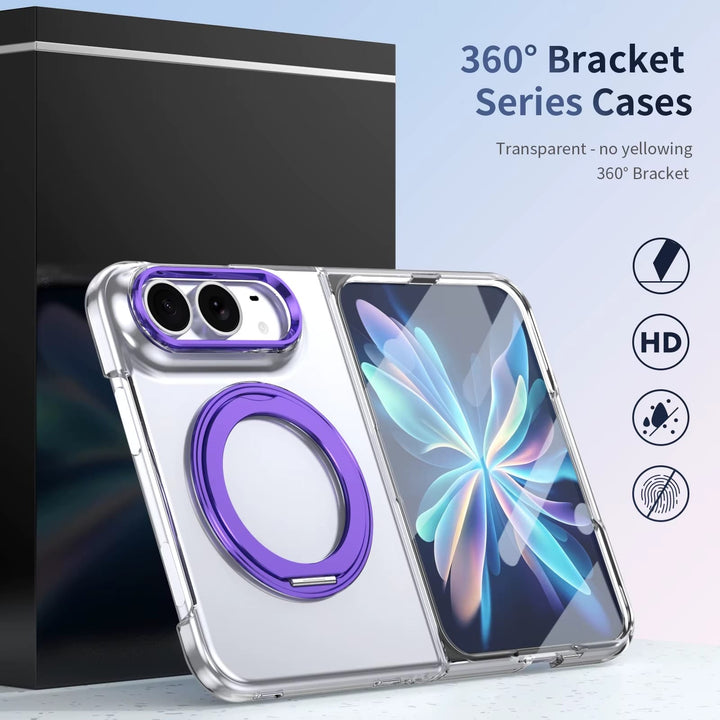 FRATO iPhone Fold Premium 360° Rotating Ring Stand Case for iPhone Duo | Crystal Clear Cover with Camera Protection &amp; Built-In Front Glass