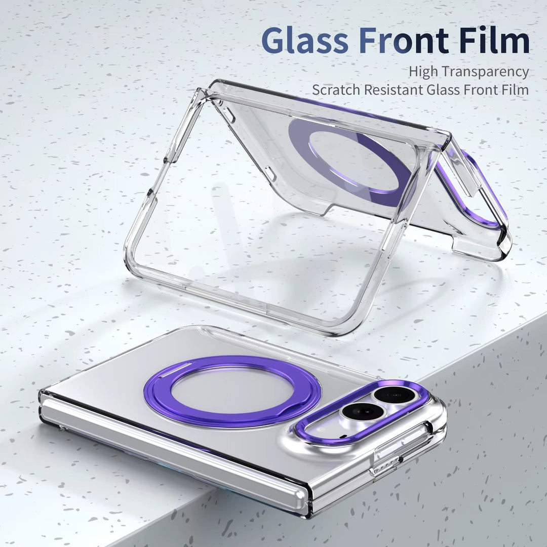 FRATO iPhone Fold Premium 360° Rotating Ring Stand Case for iPhone Duo | Crystal Clear Cover with Camera Protection &amp; Built-In Front Glass