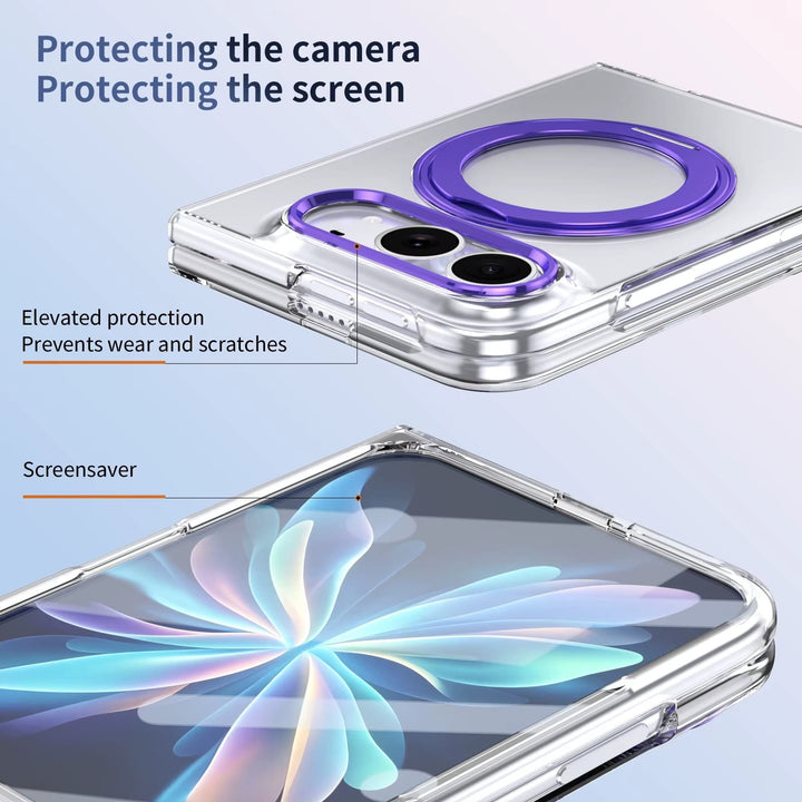 FRATO iPhone Fold Premium 360° Rotating Ring Stand Case for iPhone Duo | Crystal Clear Cover with Camera Protection &amp; Built-In Front Glass