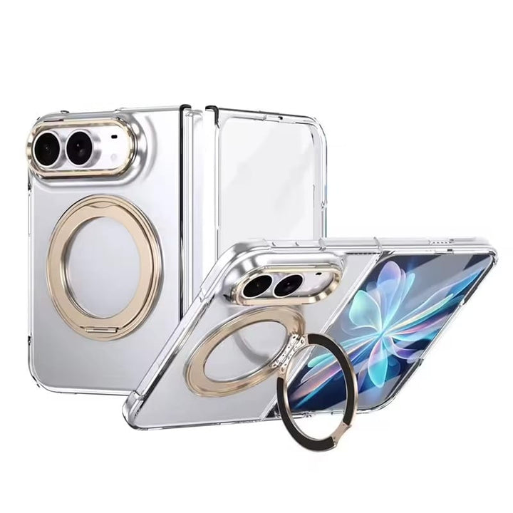 FRATO iPhone Fold Premium 360° Rotating Ring Stand Case for iPhone Duo | Crystal Clear Cover with Camera Protection &amp; Built-In Front Glass