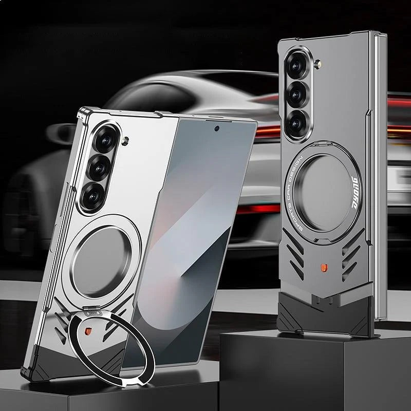 Galaxy Z Fold 6 Magnetic Aluminum Alloy Metal Rimless Frame Heat Dissipation Stand Phone Case