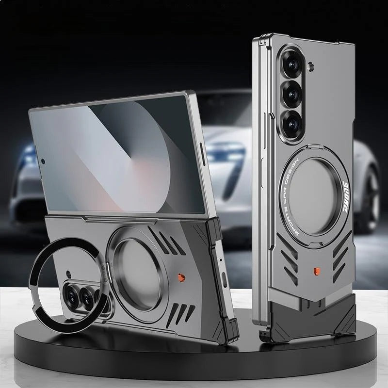 Galaxy Z Fold 6 Magnetic Aluminum Alloy Metal Rimless Frame Heat Dissipation Stand Phone Case