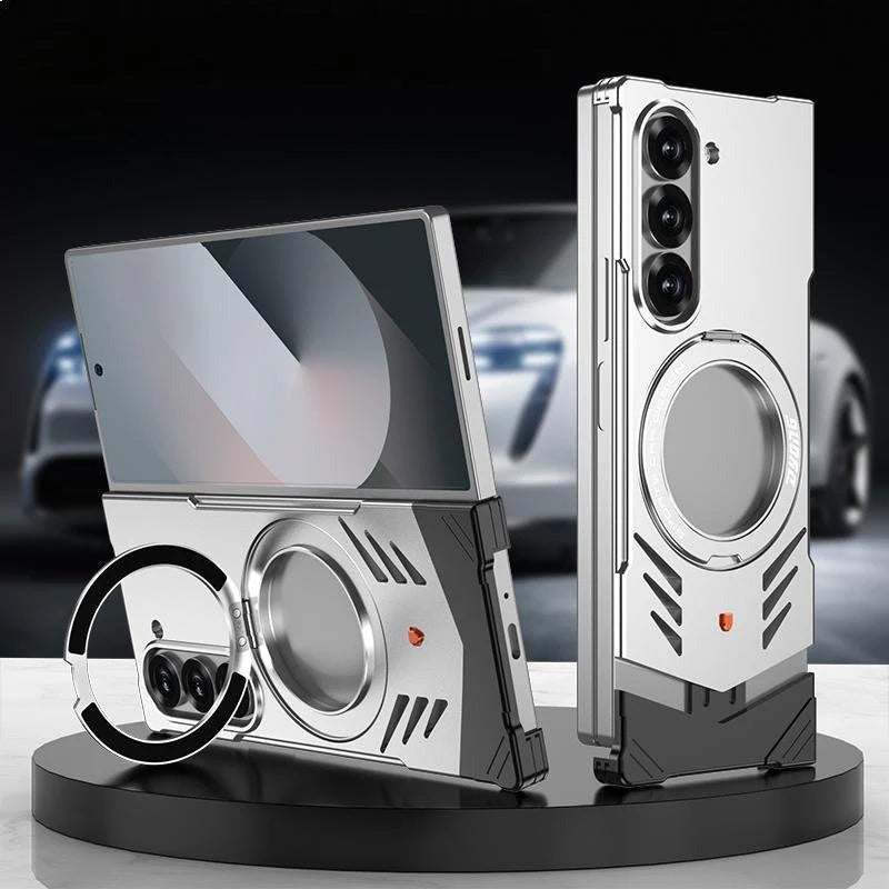 Galaxy Z Fold 6 Magnetic Aluminum Alloy Metal Rimless Frame Heat Dissipation Stand Phone Case