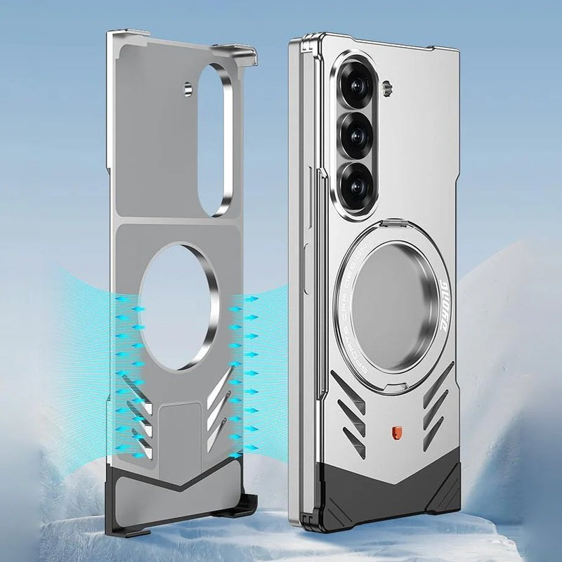 Galaxy Z Fold 6 Magnetic Aluminum Alloy Metal Rimless Frame Heat Dissipation Stand Phone Case