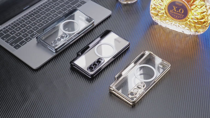 Samsung Galaxy Z Fold 4 Transparent Electroplating Magnetic Hinge Front Glass Protective Cover