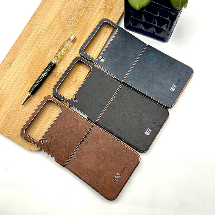 Samsung Z Flip 3 PU Leather Chrome Plated Side Case Cover