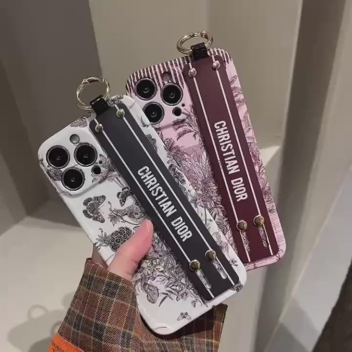 iPhone Luxury Brand CD White Floral Strap Belt Case Cover