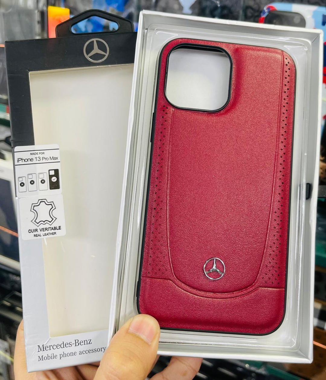 iPhone Mercedes Maroon Leather Case Cover