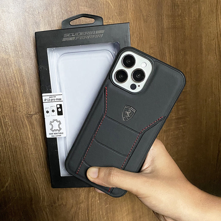 iPhone Ferrari Sports Car Logo Side Stitch Leather Cover Black