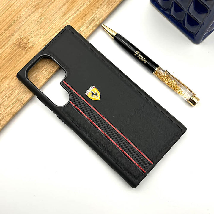 Samsung S23 Ultra Ferrari Stripe Leather Case Cover