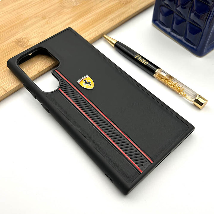 Samsung S23 Ultra Ferrari Stripe Leather Case Cover