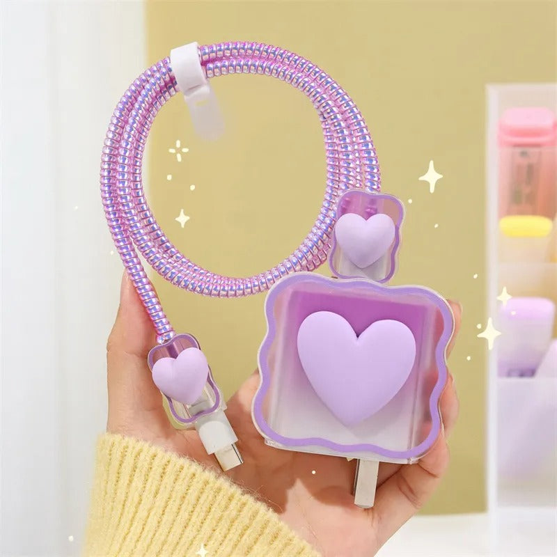 Love Heart Transparent Cable Protector and Adapter Case For iPhone Charger