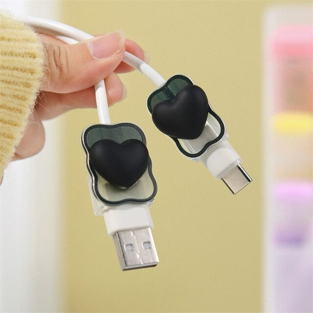 Love Heart Transparent Cable Protector and Adapter Case For iPhone Charger