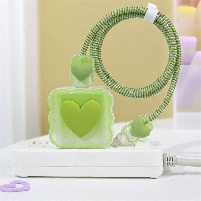 Love Heart Transparent Cable Protector and Adapter Case For iPhone Charger