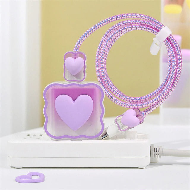 Love Heart Transparent Cable Protector and Adapter Case For iPhone Charger