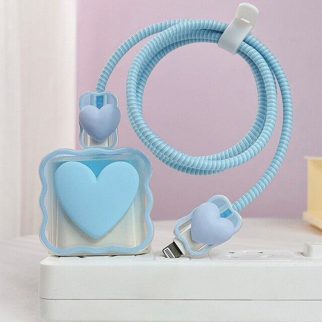 Love Heart Transparent Cable Protector and Adapter Case For iPhone Charger