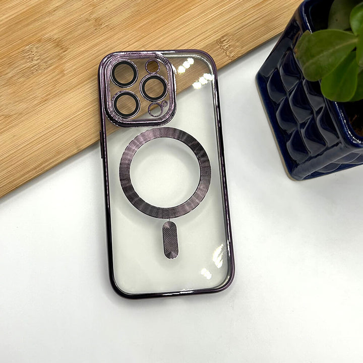 iPhone Magsafe Transparent iPhone Purple Case With Lens Protector