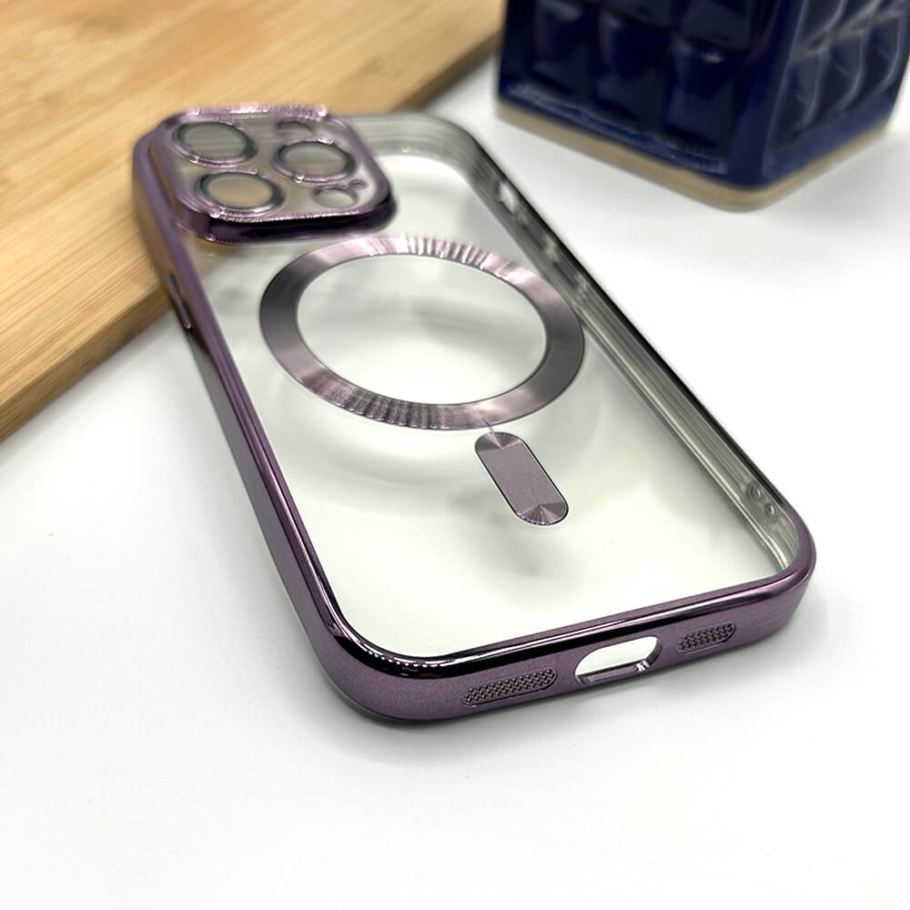 iPhone Magsafe Transparent iPhone Purple Case With Lens Protector