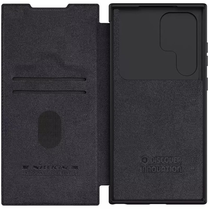 Samsung S23 Ultra Camera Protection QIN Leather Flip Case Black