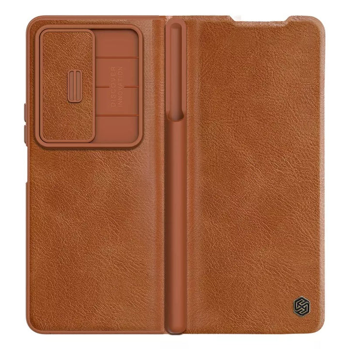 Nillkin Samsung Galaxy Z Fold 5 5G Qin Pro Leather Flip Cover ( Brown )