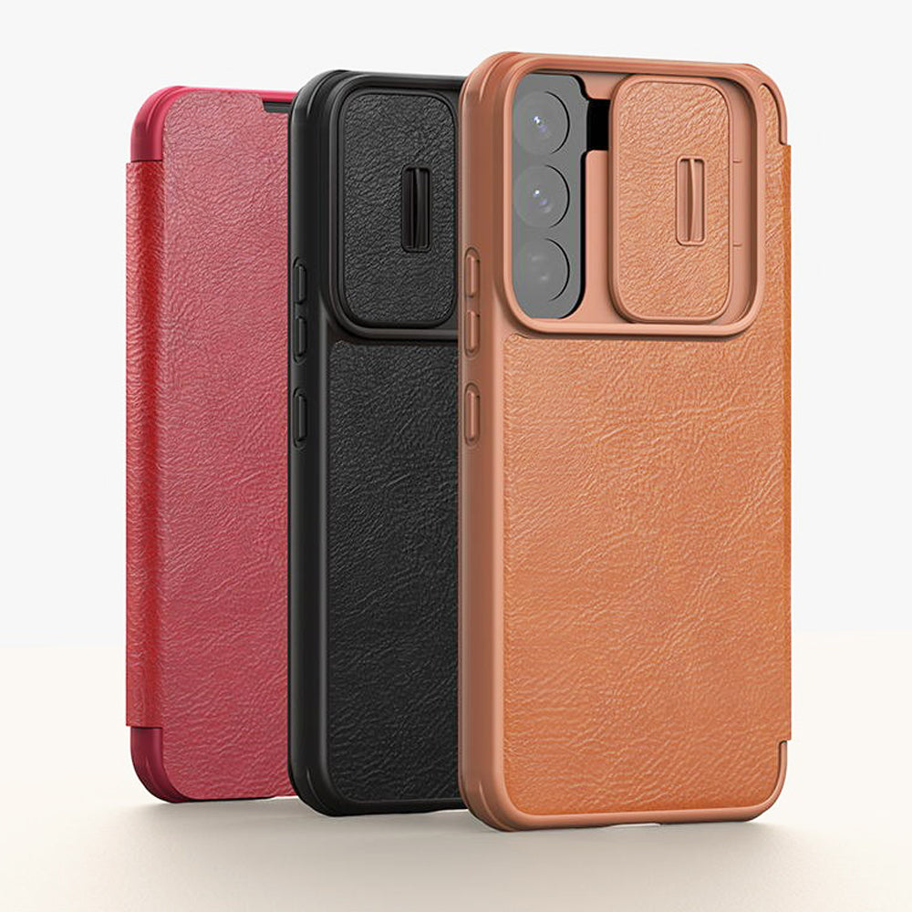 Galaxy S22 Series Camera Protection QIN Leather Flip Case