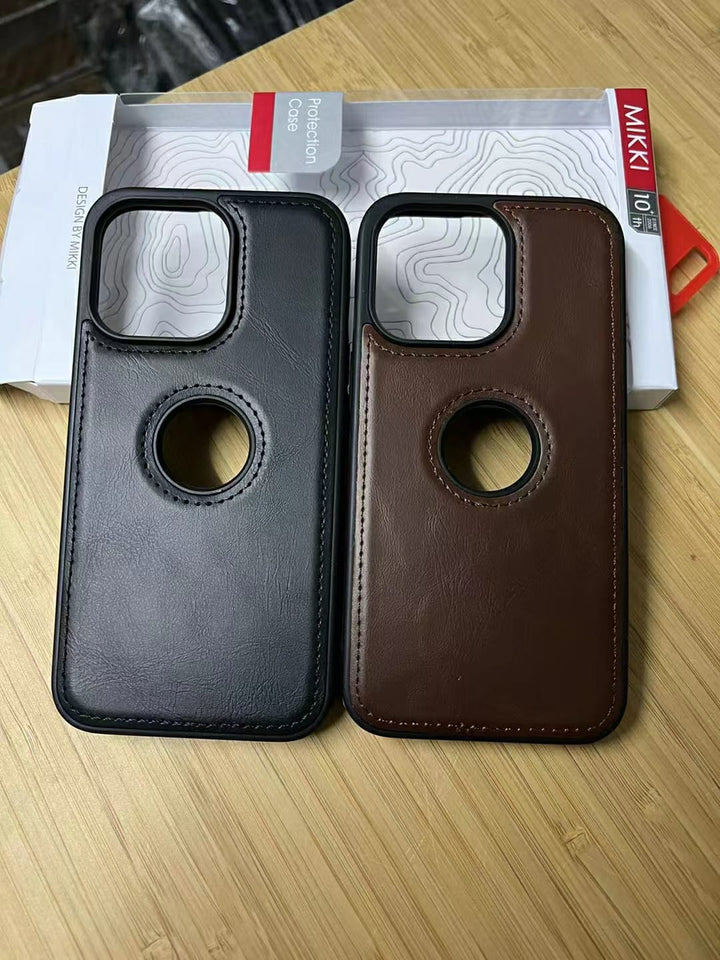 iPhone Luxury Leather Logo Cut Back Cover