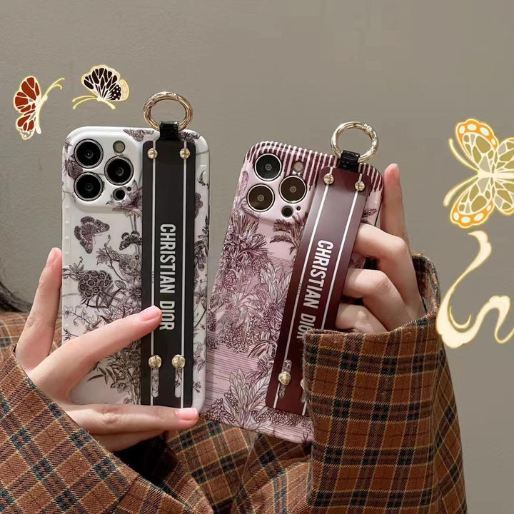 iPhone Luxury Brand CD White Floral Strap Belt Case Cover