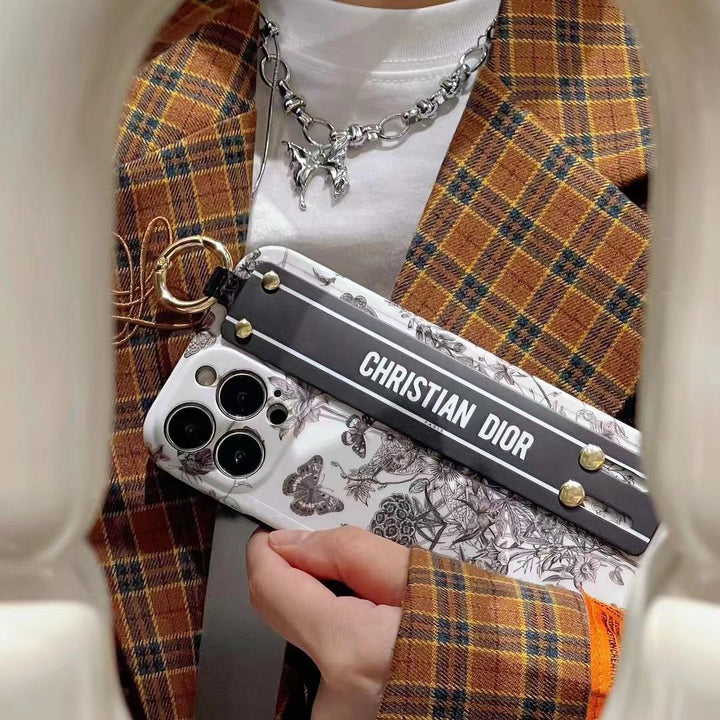 iPhone Luxury Brand CD White Floral Strap Belt Case Cover