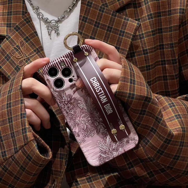 iPhone Luxury Brand CD White Floral Strap Belt Case Cover