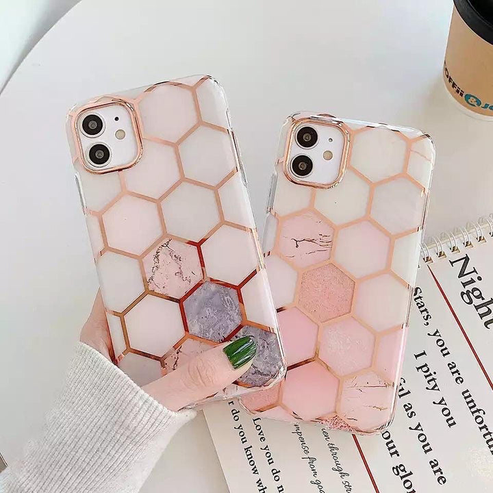 iPhone Glossy Honeycomb Marble Design Cover