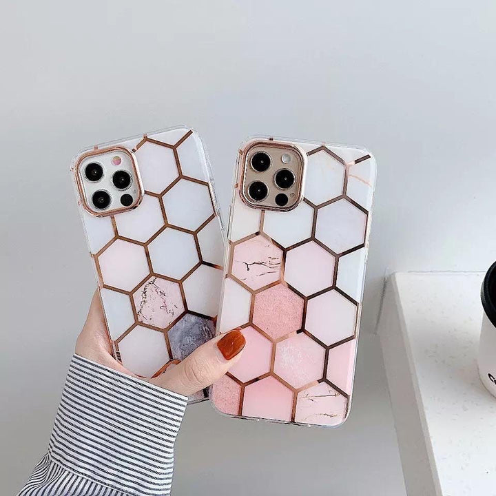 iPhone Glossy Honeycomb Marble Design Cover