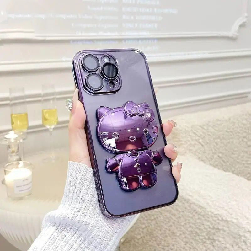 iPhone Cartoon Kitty Glitter Camera Protection Case Cover ( Purple )