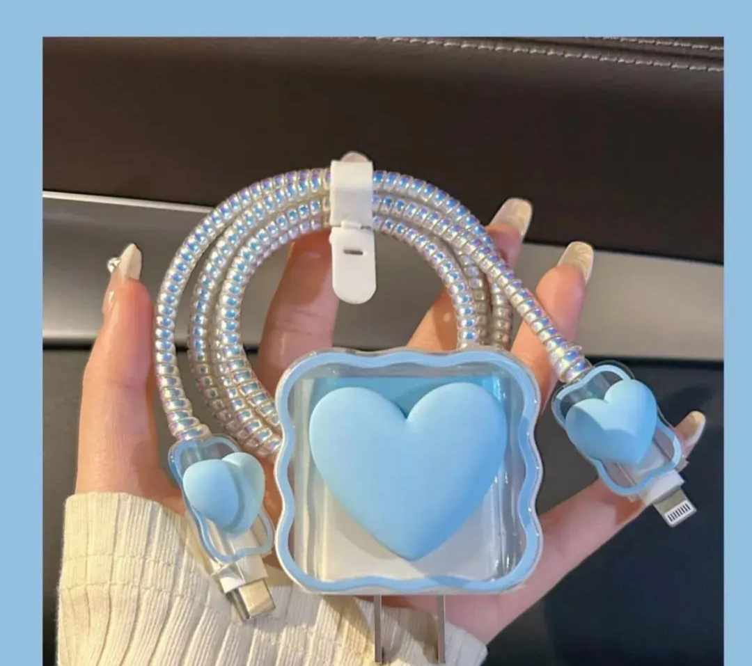 Love Heart Transparent Cable Protector and Adapter Case For iPhone Charger