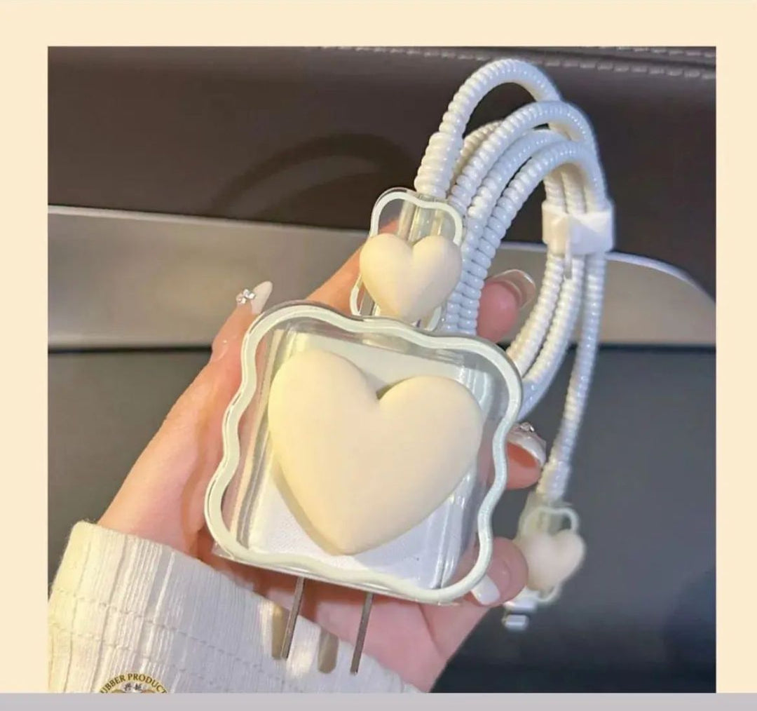 Love Heart Transparent Cable Protector and Adapter Case For iPhone Charger