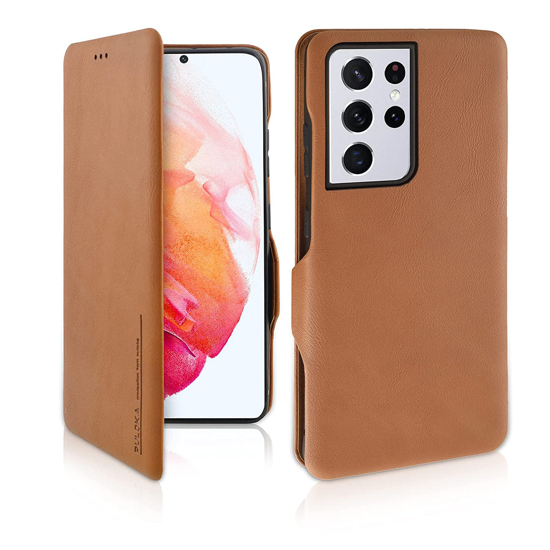 Premium Samsung S Series PU Leather Flip Cover Brown