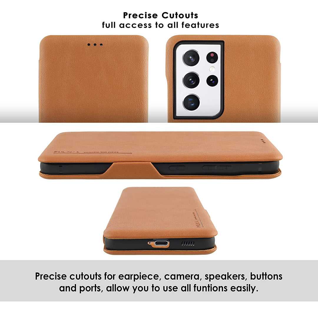 Premium Samsung S Series PU Leather Flip Cover Brown