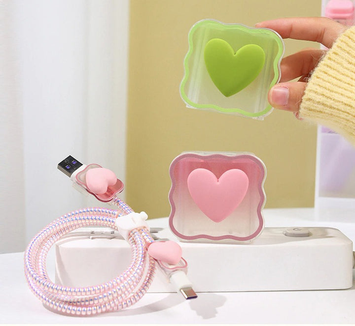 Love Heart Transparent Cable Protector and Adapter Case For iPhone Charger