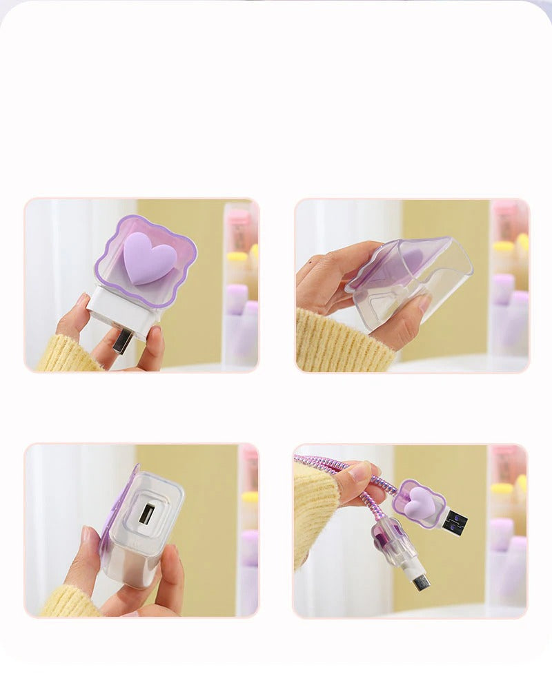 Love Heart Transparent Cable Protector and Adapter Case For iPhone Charger