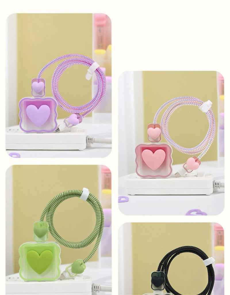 Love Heart Transparent Cable Protector and Adapter Case For iPhone Charger