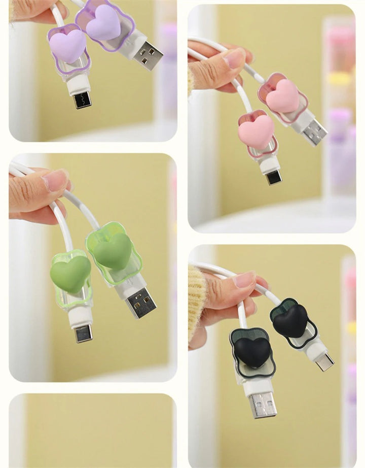 Love Heart Transparent Cable Protector and Adapter Case For iPhone Charger