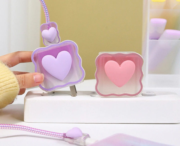 Love Heart Transparent Cable Protector and Adapter Case For iPhone Charger