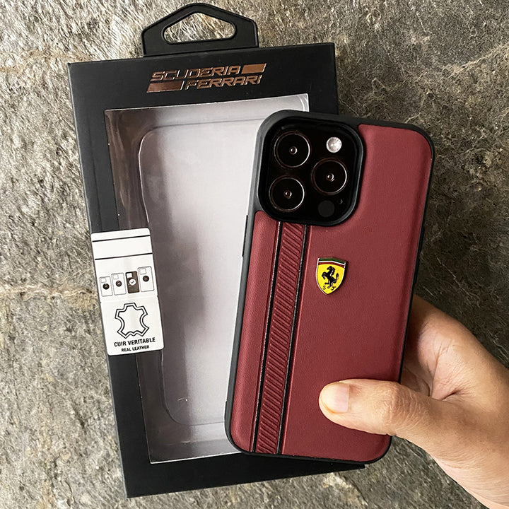 iPhone Ferrari Side Stripe Leather Cover