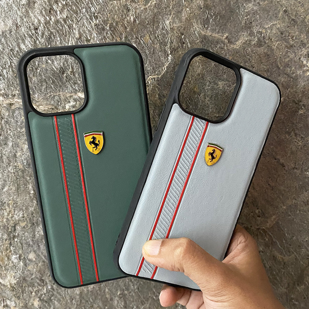iPhone Ferrari Stripe Leather Sports Car Logo Case Cover