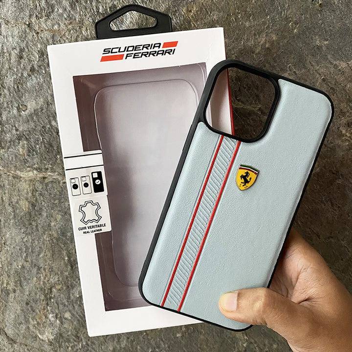 iPhone Ferrari Stripe Leather Sports Car Logo Case Cover